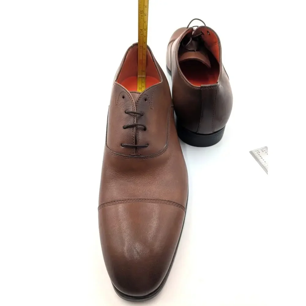 Santoni Darian Cap Toe Oxford Shoes Lace-Up Men's Brown Leather Size US8 EU41.5